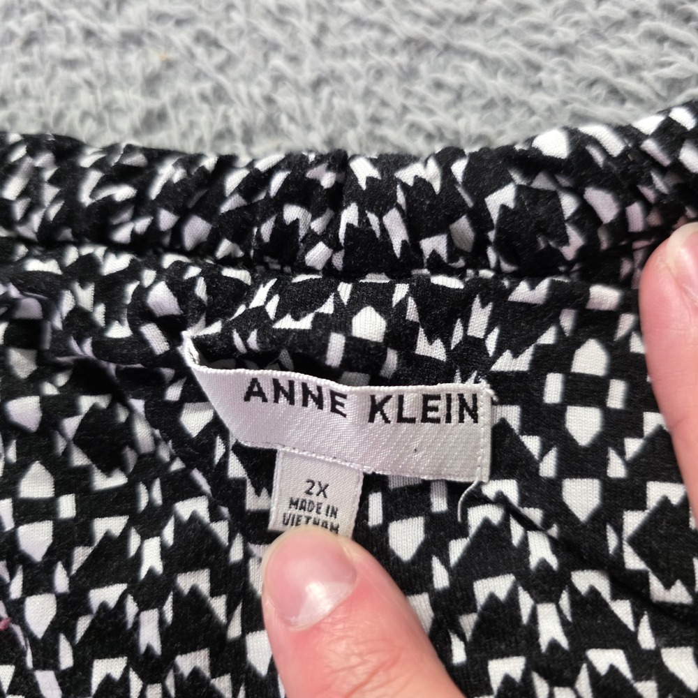 Anne Klein Womens 2X Maxi Dress Black White Geometric Lace-up Sleeveless 5827 - Picture 4 of 7